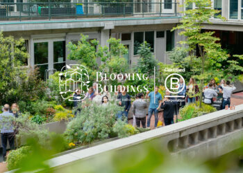 GHG met B Corp en Blooming Buildings logo